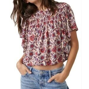 Free People WIldflower Print Smocked Cropped Tee Size: Small